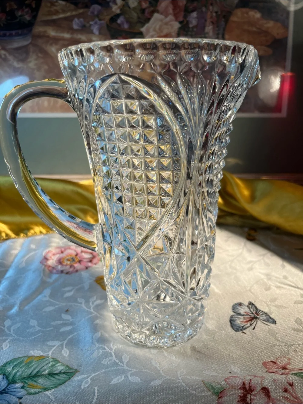 Crystal Cut Glass Pitcher - Clear Glass Beverage Server